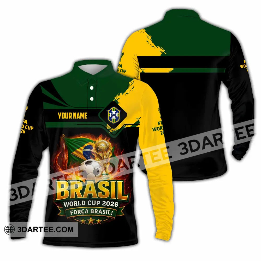 Unisex Shirt - Custom Brasil World Cup 2026 3D Shirt - Long Sleeve Polo / S - T-shirt
