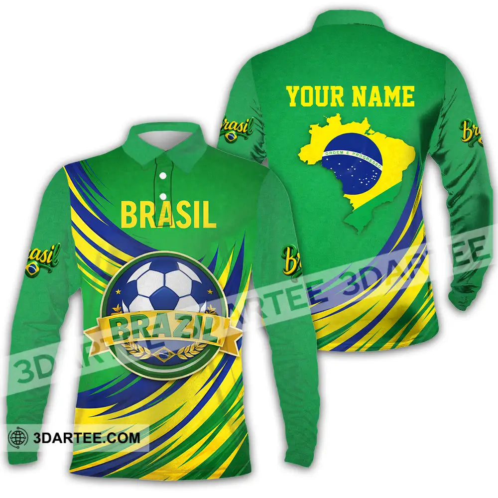 Unisex Shirt - Custom Brasil 3D Shirt Long Sleeve Polo / S T-shirt