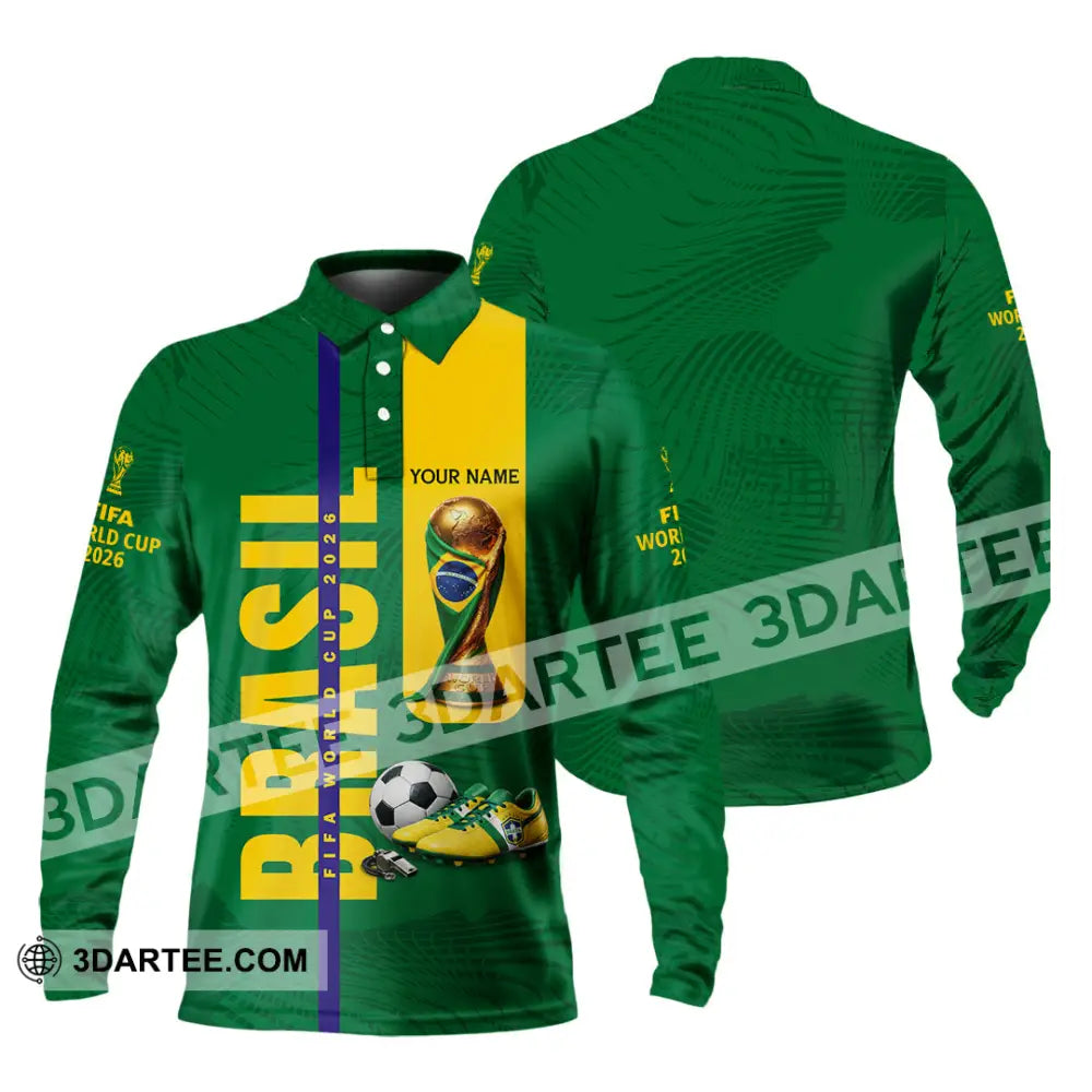 Unisex Shirt - Custom Brasil World Cup 2026 3D Shirt Long Sleeve Polo / S T-shirt