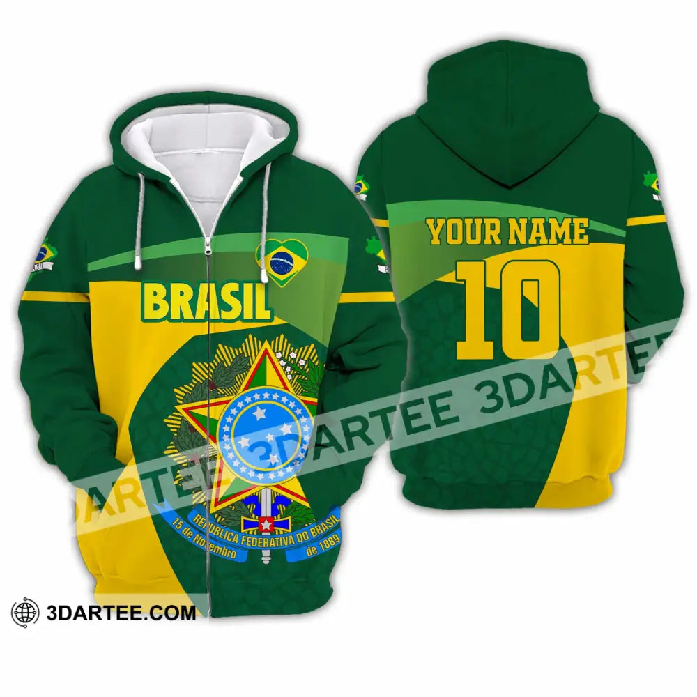 Unisex Shirt - Custom Brasil 3D Shirt Zipper Hoodie / S T-shirt