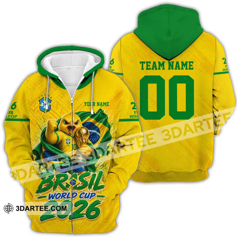 Unisex Shirt - Custom Brasil World Cup 2026 3D Shirt - Zipper Hoodie / S - T-shirt