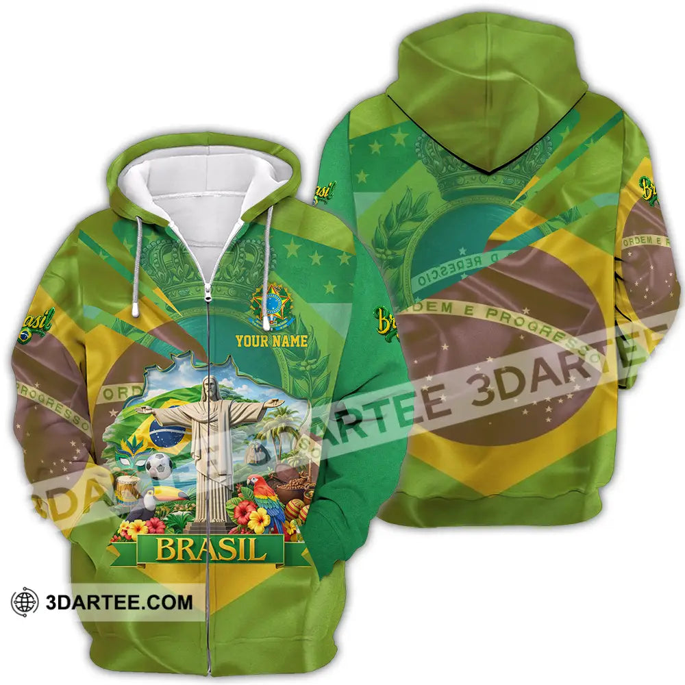 Unisex Shirt - Custom Brasil 3D Shirt Zipper Hoodie / S T-shirt