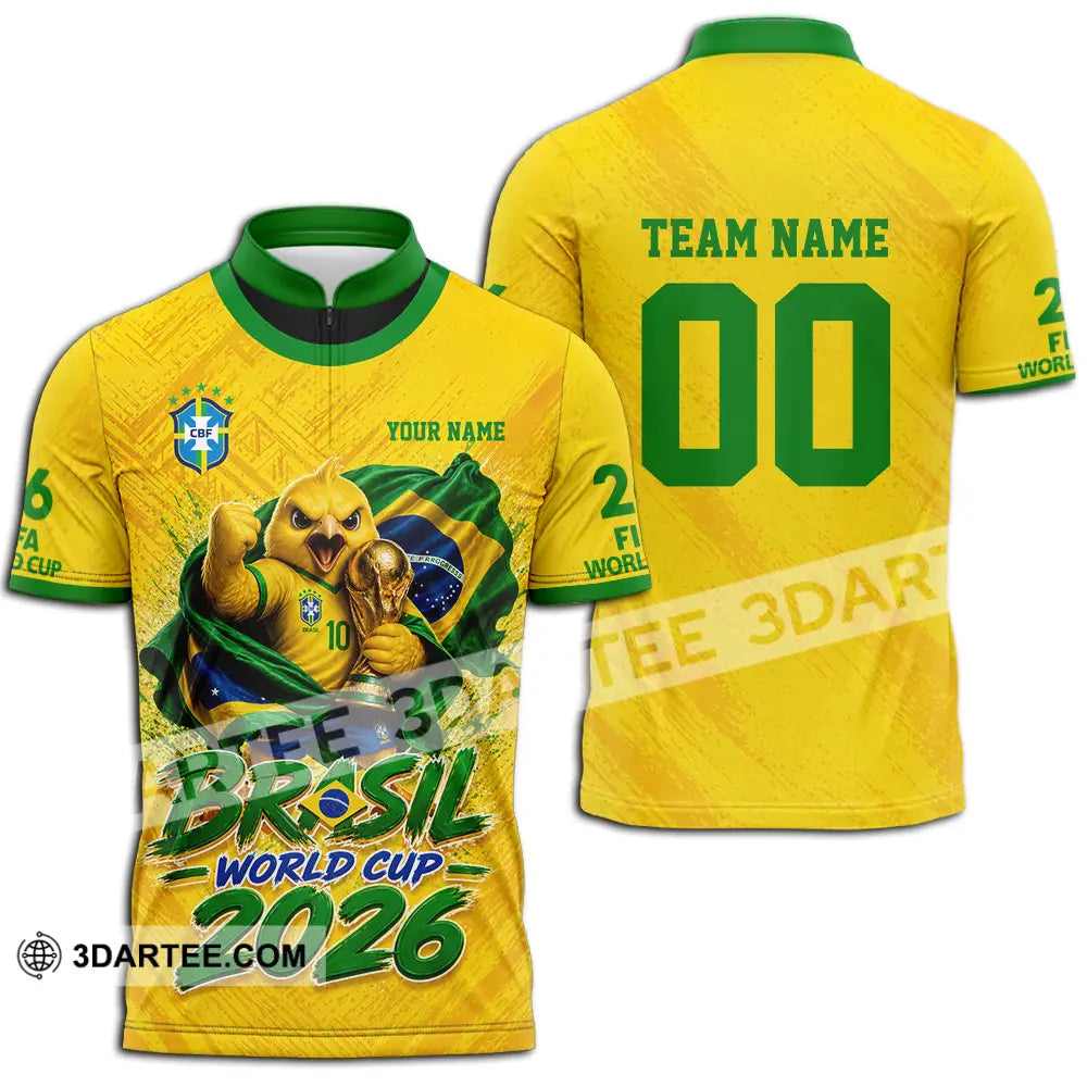 Unisex Shirt - Custom Brasil World Cup 2026 3D Shirt - Zipper Polo Shirt / S - T-shirt