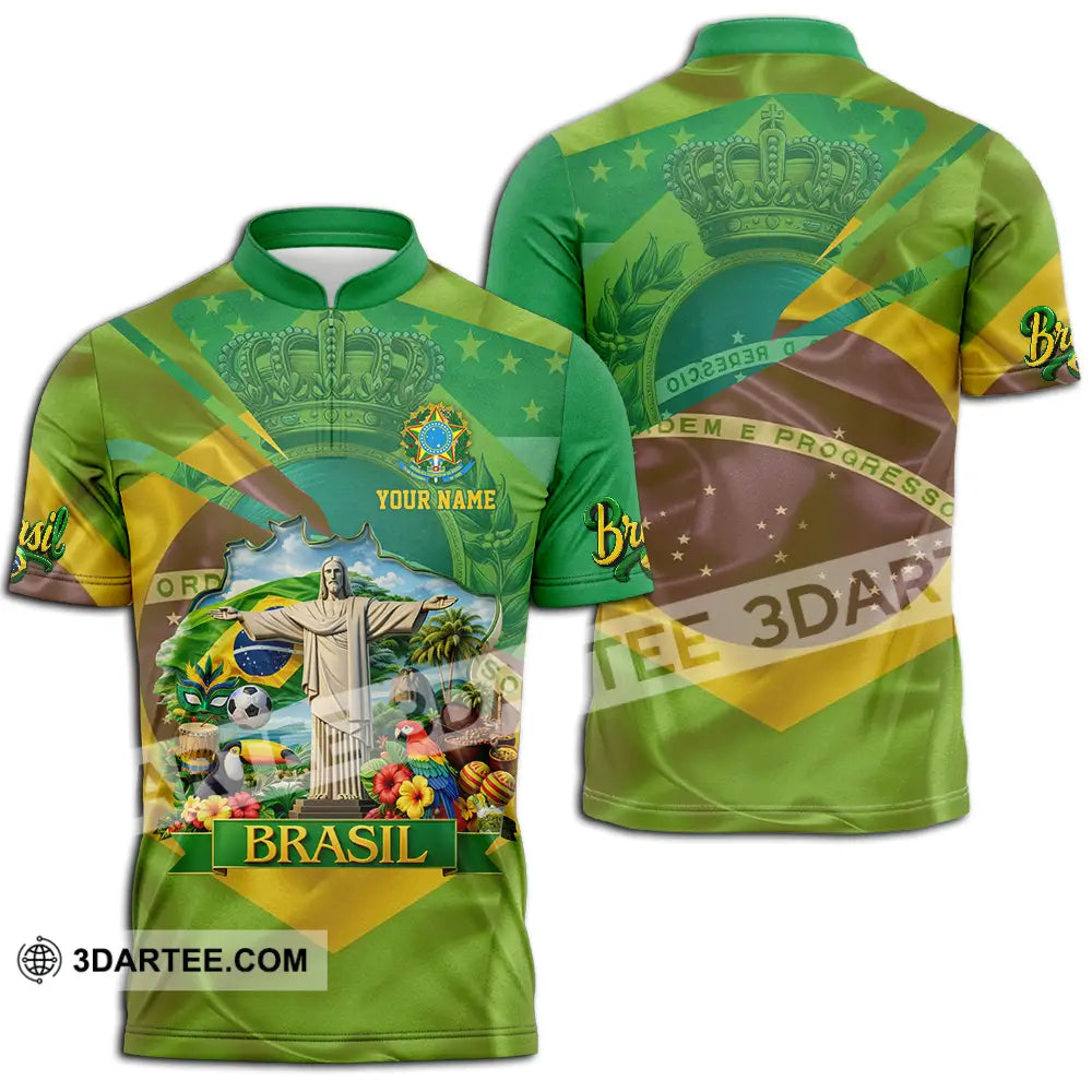 Unisex Shirt - Custom Brasil 3D Shirt Zipper Polo Shirt / S T-shirt