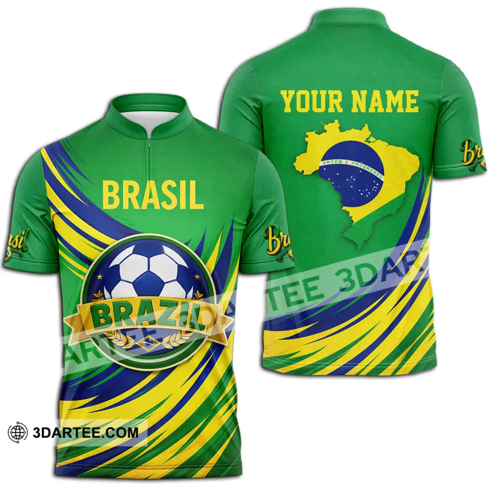Unisex Shirt - Custom Brasil 3D Shirt Zipper Polo Shirt / S T-shirt
