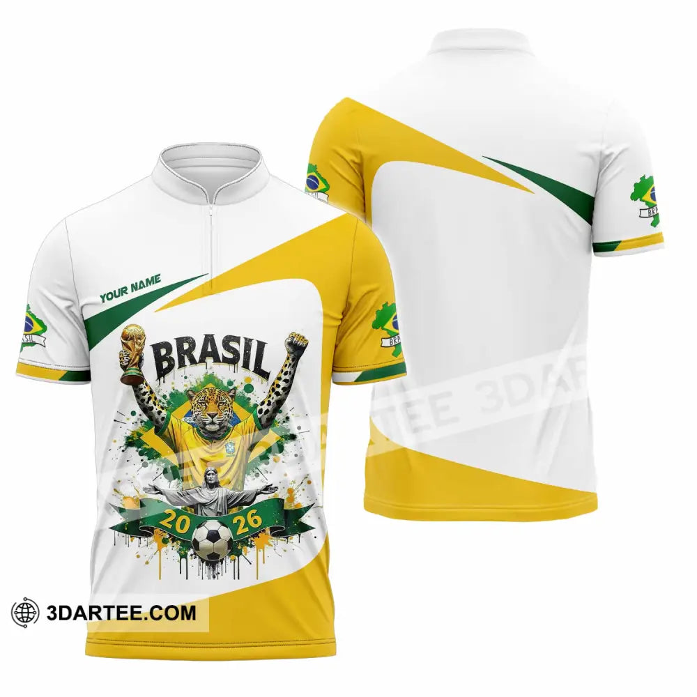 Unisex Shirt - Custom Brasil 3D Shirt Zipper Polo Shirt / S T-shirt