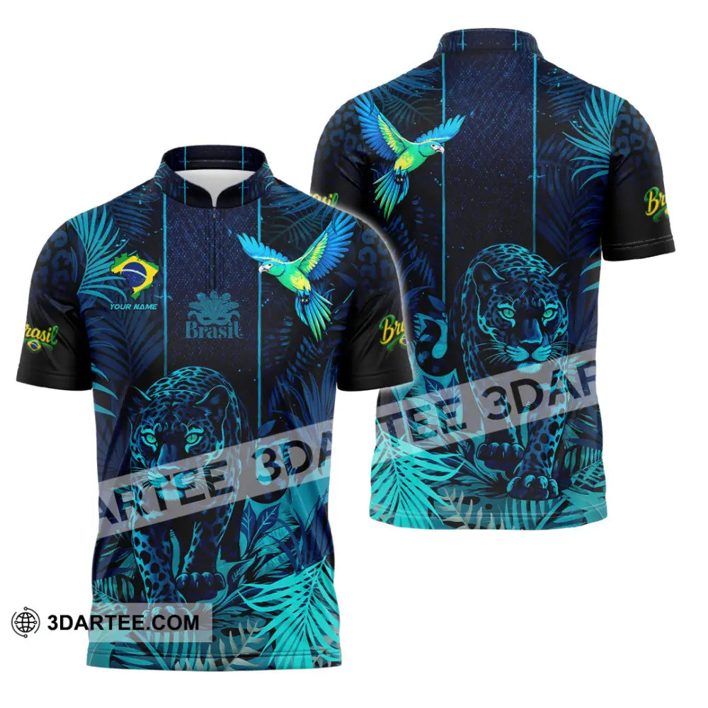 Unisex Shirt - Custom Brasil 3D Shirt Zipper Polo Shirt / S T-shirt