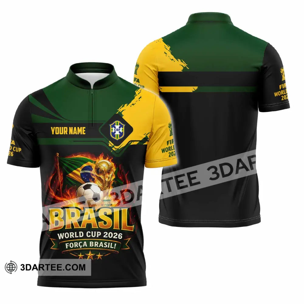 Unisex Shirt - Custom Brasil World Cup 2026 3D Shirt - Zipper Polo Shirt / S - T-shirt