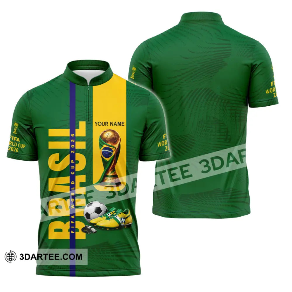 Unisex Shirt - Custom Brasil World Cup 2026 3D Shirt Zipper Polo Shirt / S T-shirt