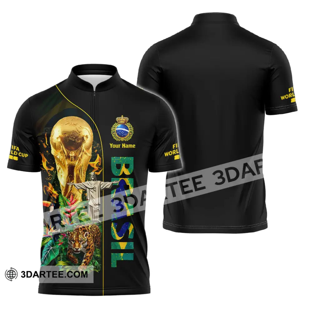 Unisex Shirt - Custom Brasil World Cup 2026 3D Shirt Zipper Polo Shirt / S T-shirt