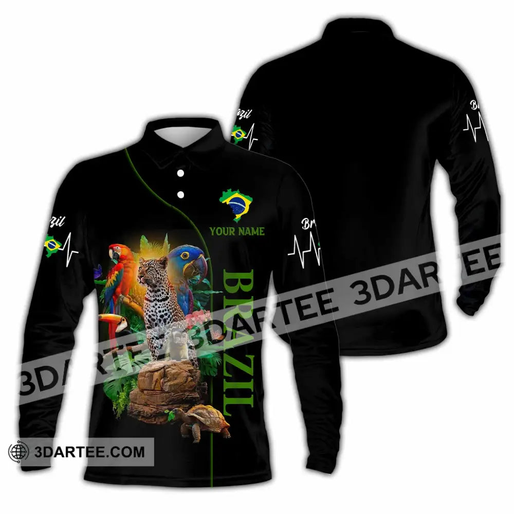 Unisex Shirt - Custom Brazil 3D Shirt Long Sleeve Polo / S T-shirt