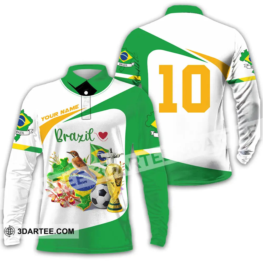 Unisex Shirt - Custom Brazil 3D Shirt Long Sleeve Polo / S T-shirt