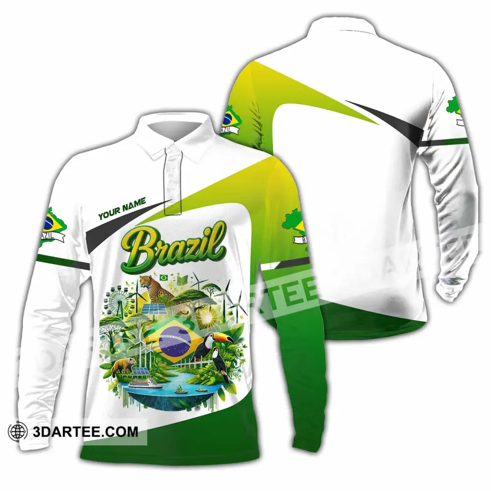 Unisex Shirt - Custom Brazil 3D Shirt Long Sleeve Polo / S T-shirt
