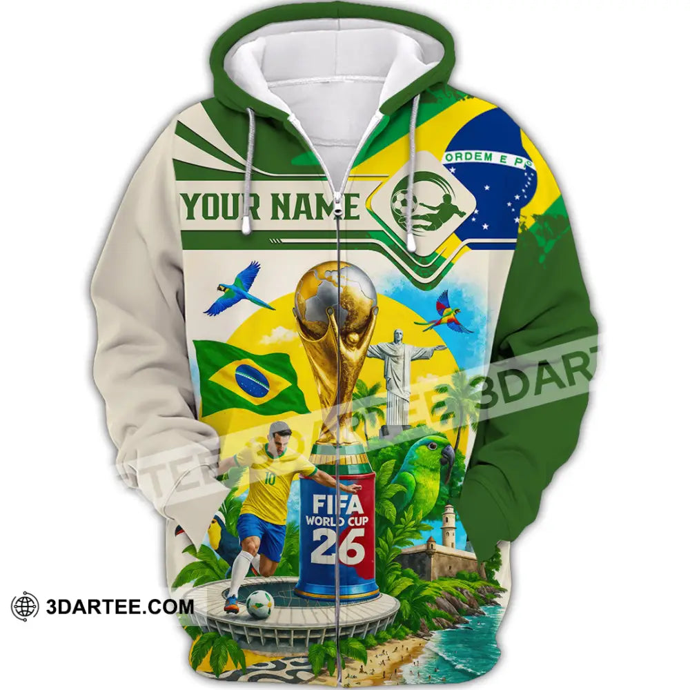 Unisex Shirt - Custom Brazil Fifa World Cup 2026 3D Shirt Zipper Hoodie / S T-shirt