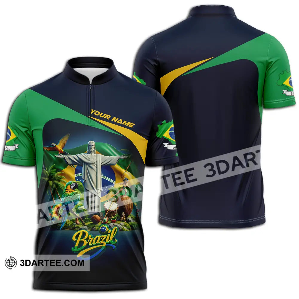 Unisex Shirt - Custom Brazil 3D Shirt Zipper Polo Shirt / S T-shirt