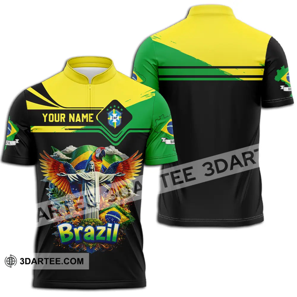 Unisex Shirt - Custom Brazil 3D Shirt Zipper Polo Shirt / S T-shirt