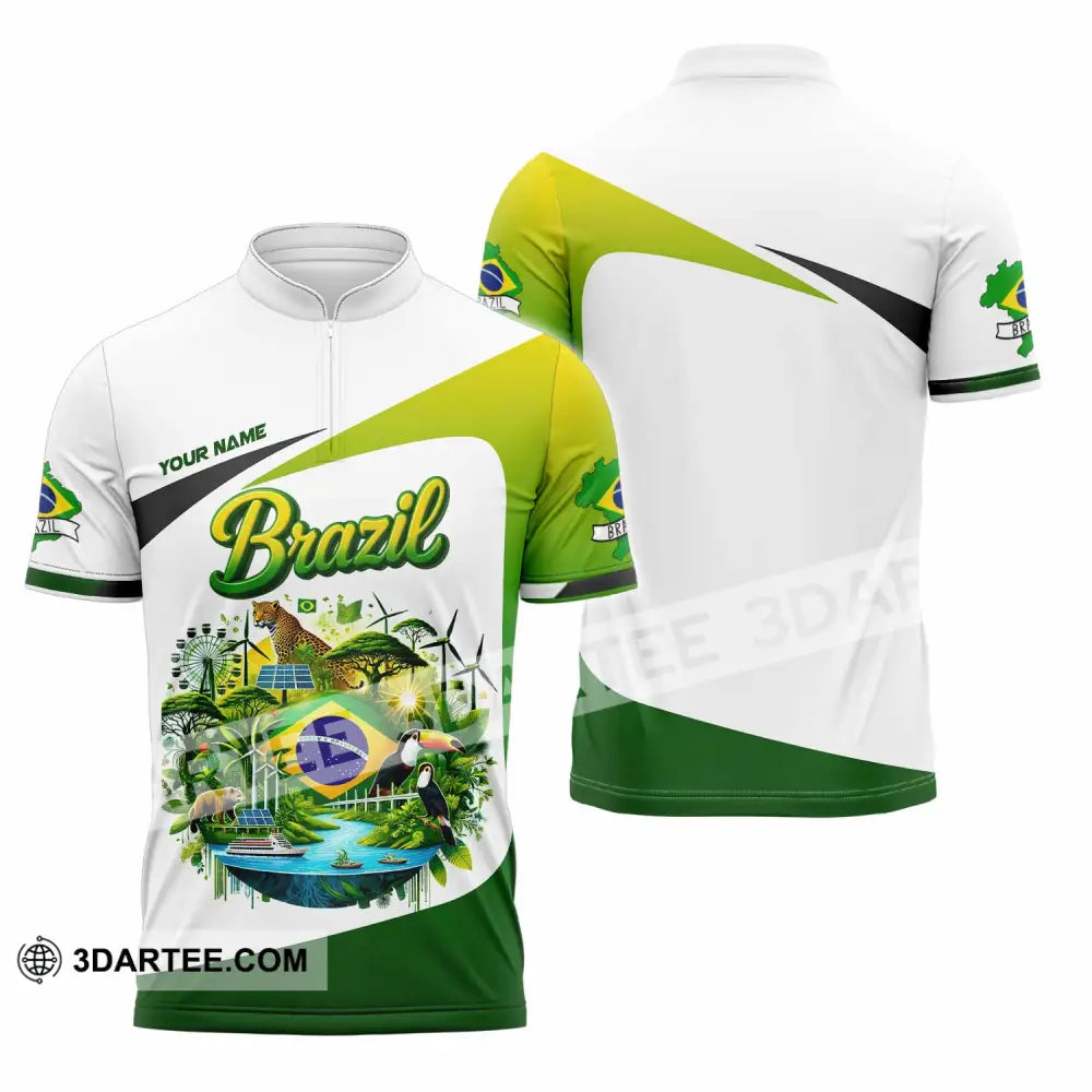 Unisex Shirt - Custom Brazil 3D Shirt Zipper Polo Shirt / S T-shirt
