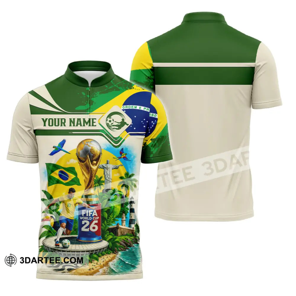 Unisex Shirt - Custom Brazil Fifa World Cup 2026 3D Shirt Zipper Polo Shirt / S T-shirt