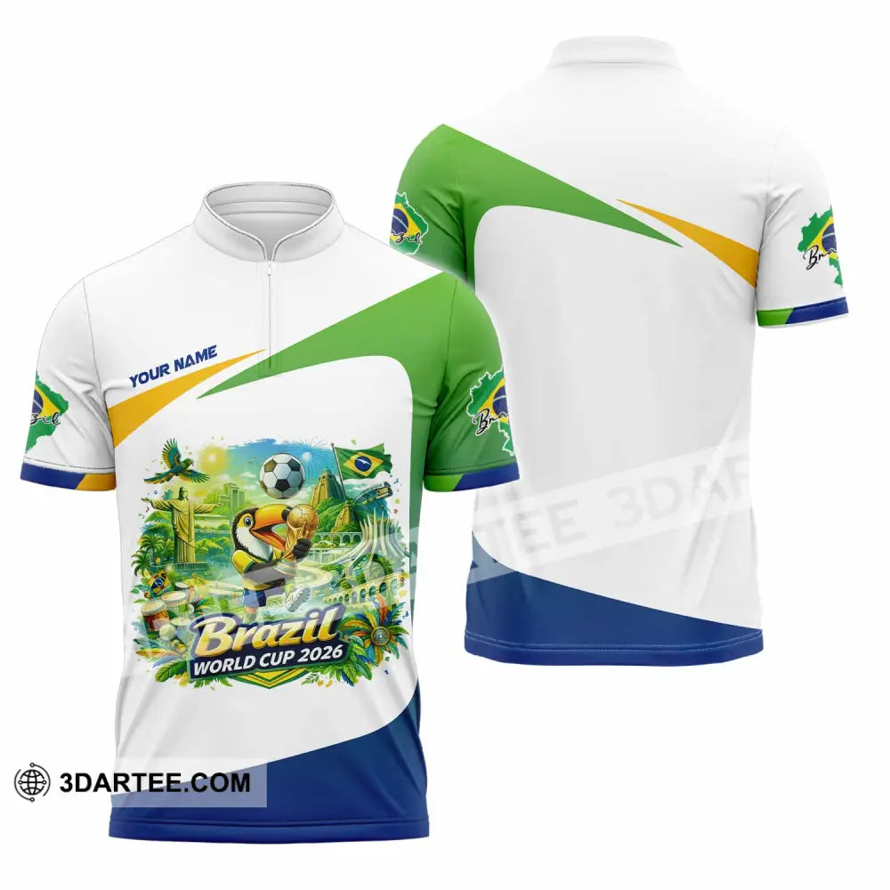 Unisex Shirt - Custom Brazil Fifa World Cup 2026 3D Shirt Zipper Polo Shirt / S T-shirt