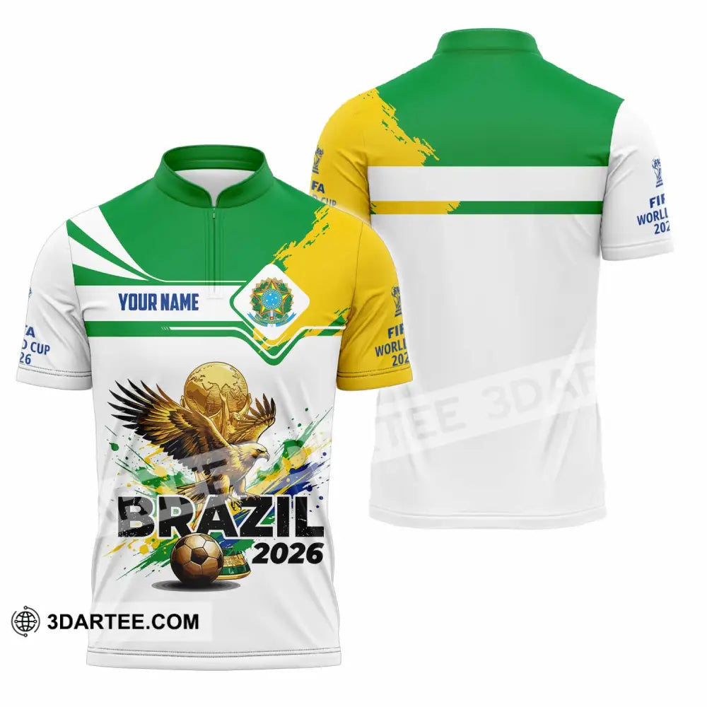 Unisex Shirt - Custom Brazil Fifa World Cup 2026 3D Shirt Zipper Polo Shirt / S T-shirt
