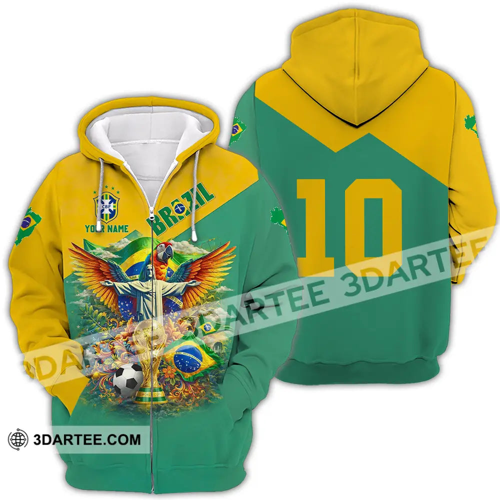 Unisex Shirt - Custom Brazil World Cup 3D Shirt Zipper Hoodie / S T-shirt