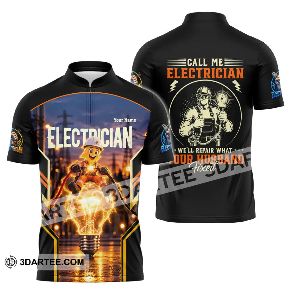 Unisex Shirt - Custom Call Me Electrician Shirt - Zipper Polo Shirt / S - T-shirt