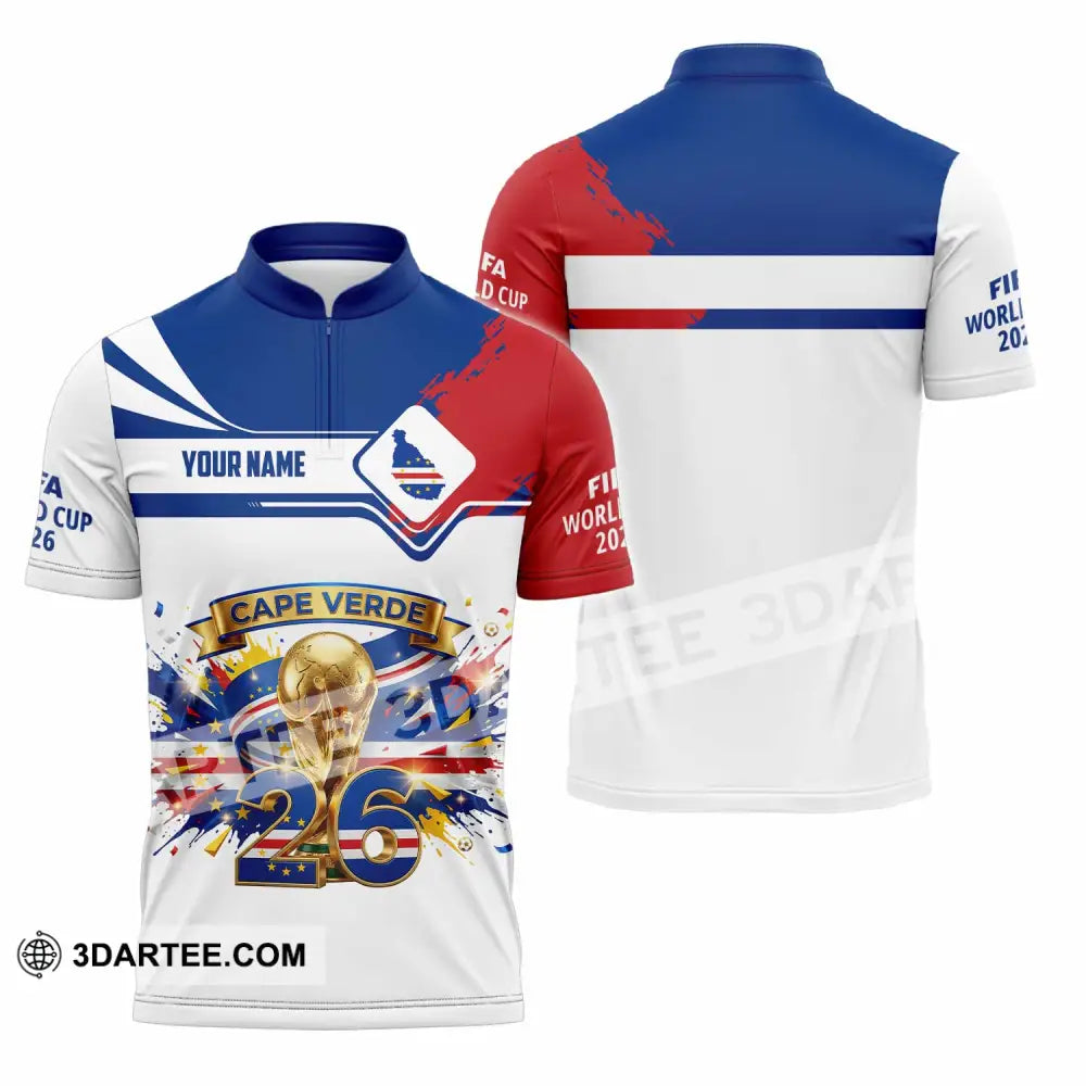 Unisex Shirt - Custom Cape Verde FIFA World Cup 2026 3D Shirt Zipper Polo Shirt / S T-shirt
