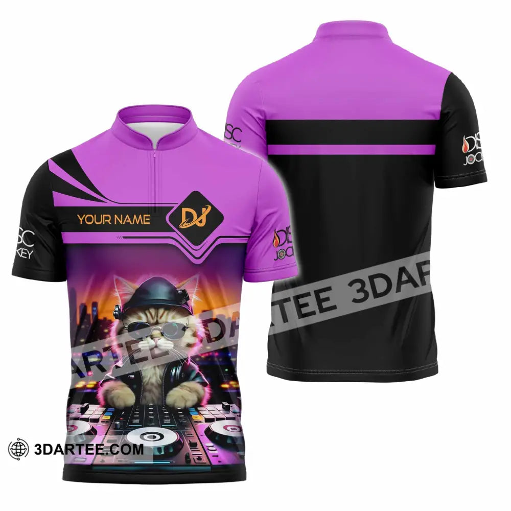 Unisex Shirt - Custom Cat Disc Jockey Shirt Zipper Polo Shirt / S T-shirt