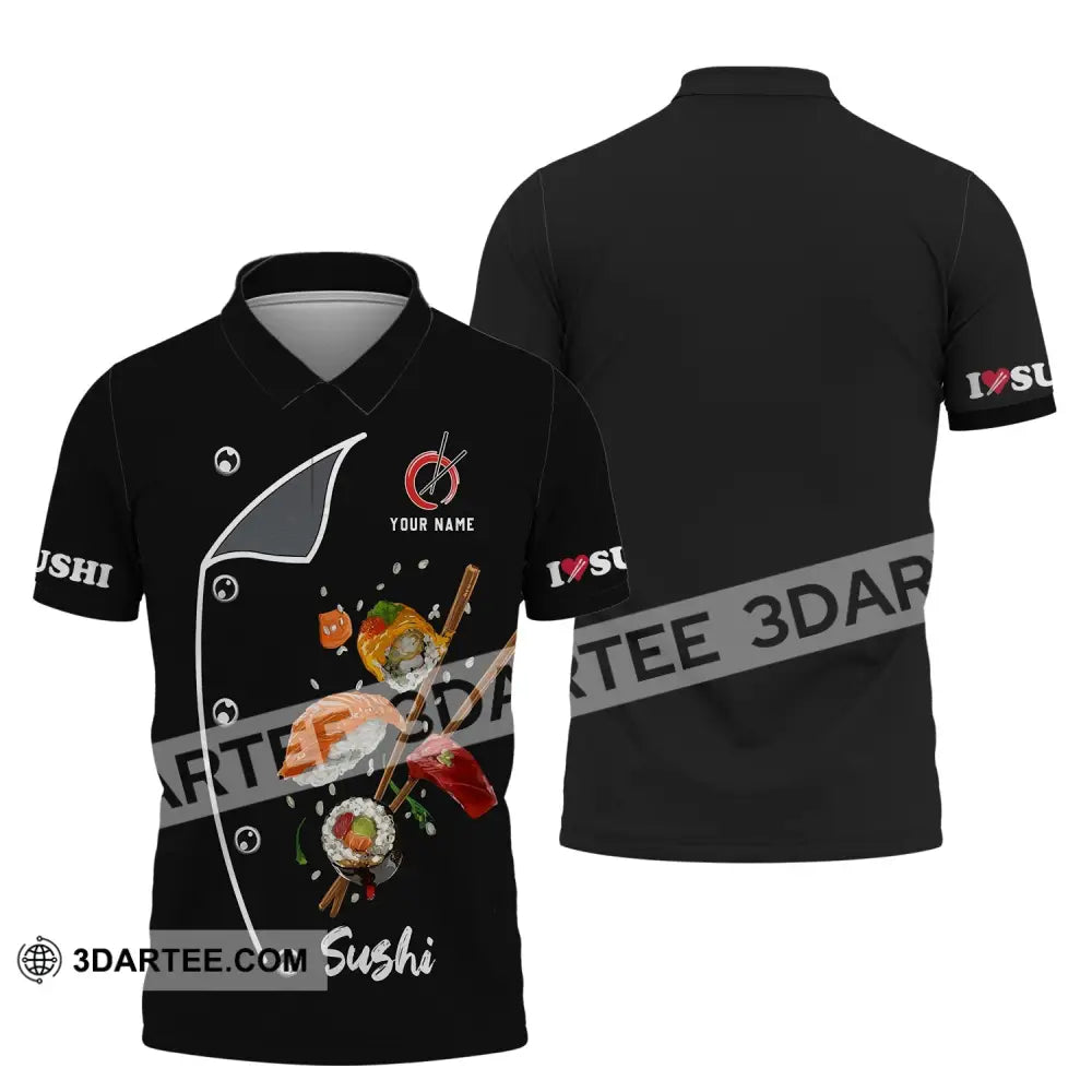 Unisex Shirt - Custom Chef Name I Love Sushi Gift For Japan Kitchen Lover Polo / S T-Shirt