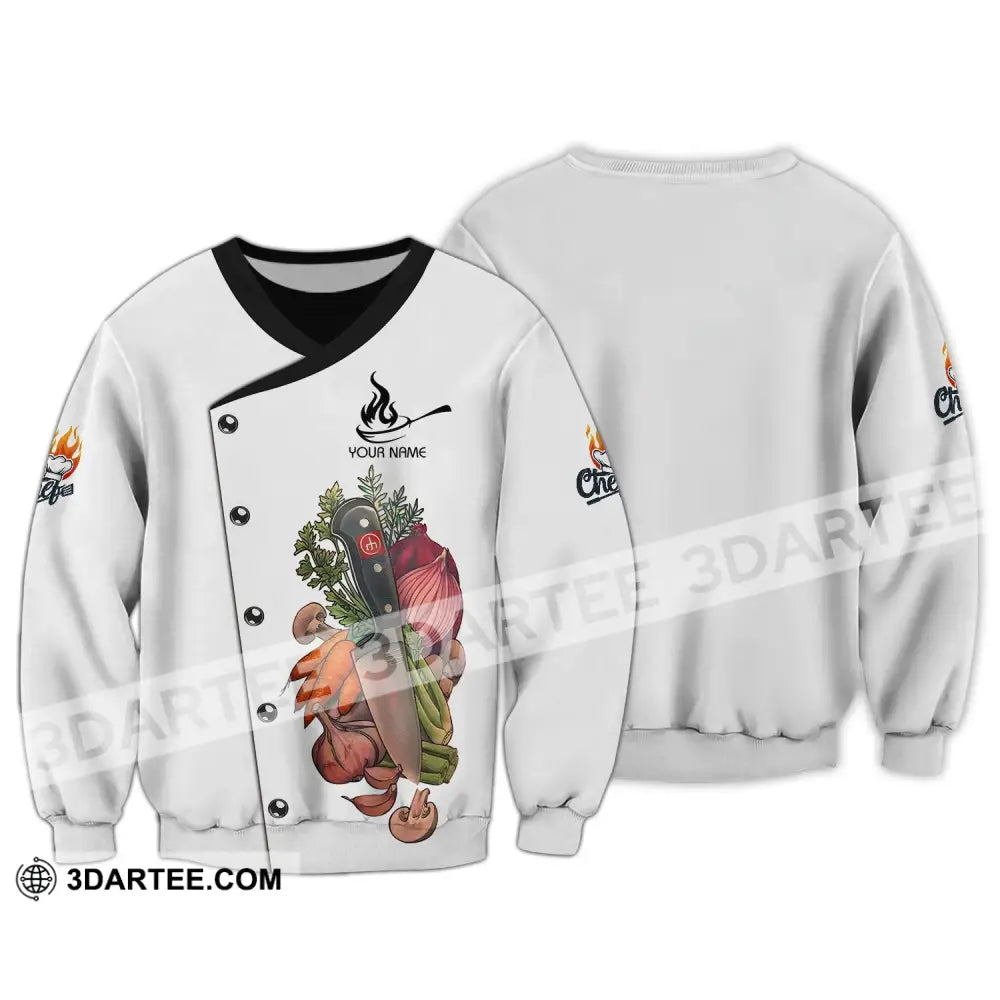 Unisex Shirt - Custom Chef Name Vegetables Kitchen And Knives Long Sleeve / S T-Shirt