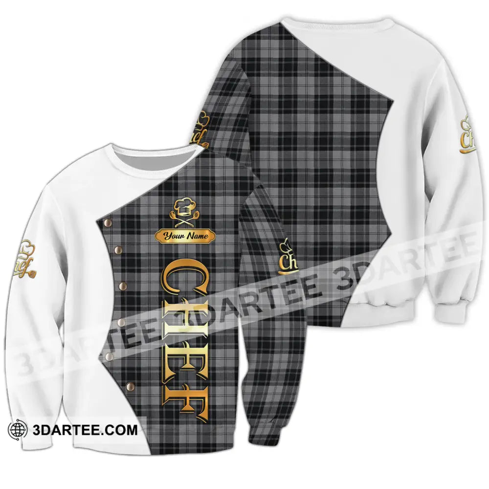 Unisex Shirt - Custom Chef Name Shirt White And Caro - Long Sleeve / S - T-shirt