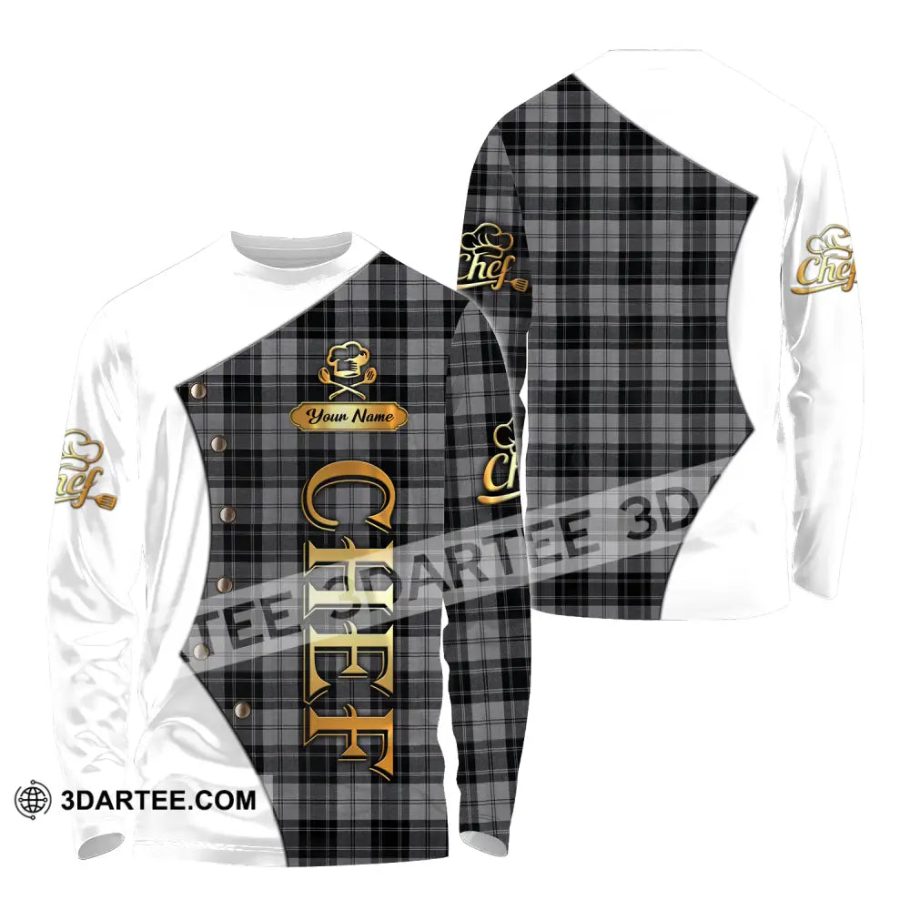 Unisex Shirt - Custom Chef Name Shirt White And Caro - Long Sleeve Shirt / S - T-shirt