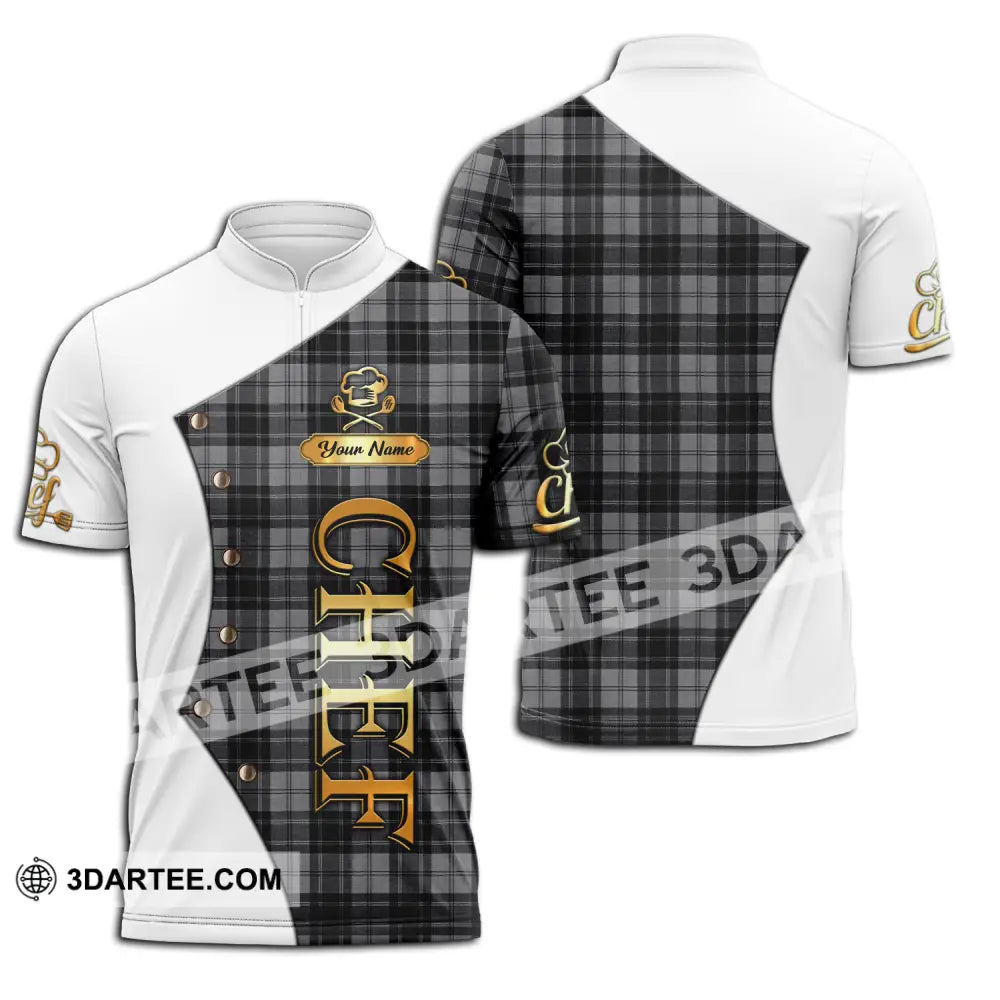 Unisex Shirt - Custom Chef Name Shirt White And Caro - Zipper Polo Shirt / S - T-shirt