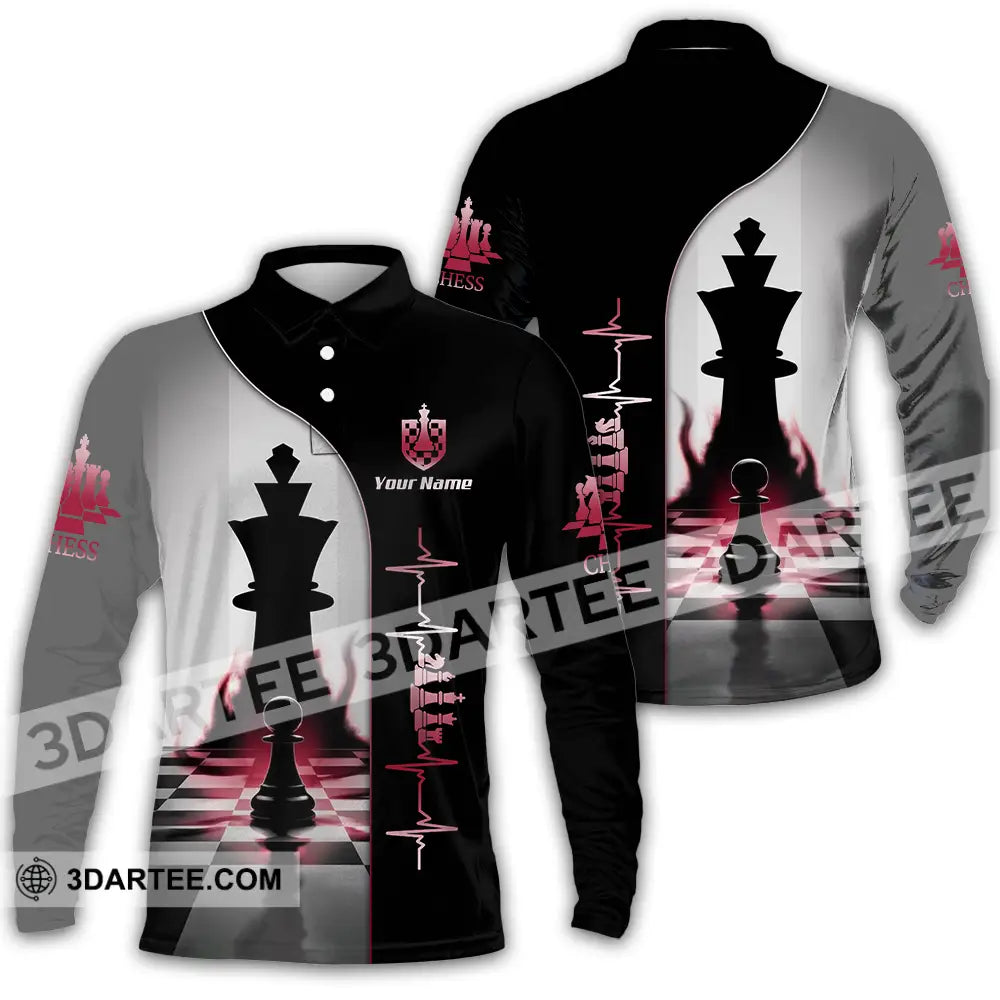 Unisex Shirt - Custom Chess Heartbeat Lover Shirt Long Sleeve Polo / S T-shirt