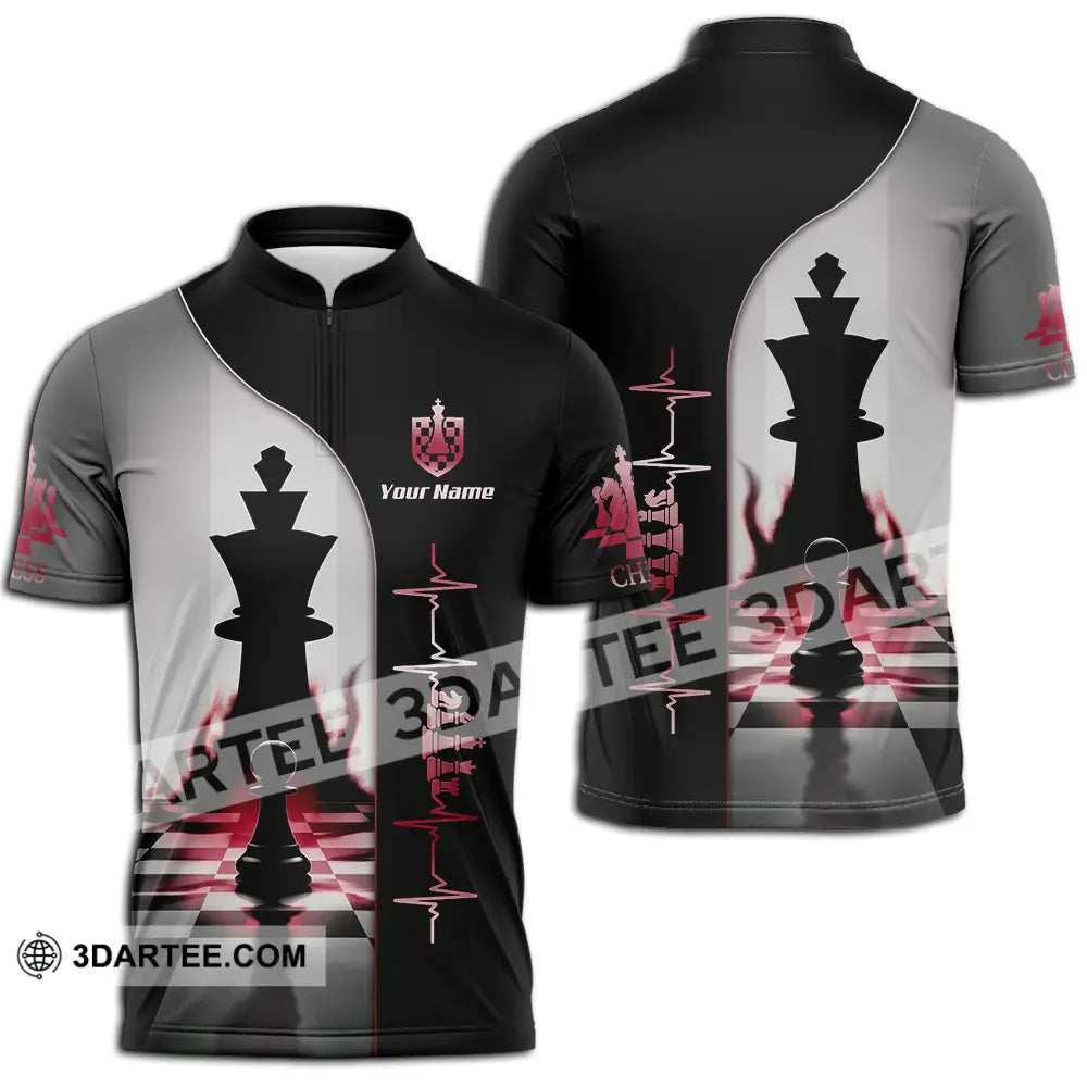 Unisex Shirt - Custom Chess Heartbeat Lover Shirt Zipper Polo Shirt / S T-shirt