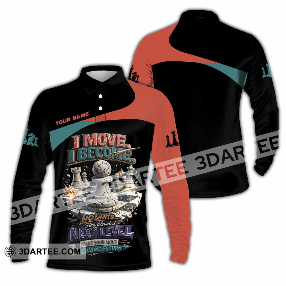 Unisex Shirt - Custom Chess I Move I Become 3D Shirt - Long Sleeve Polo / S - T-shirt