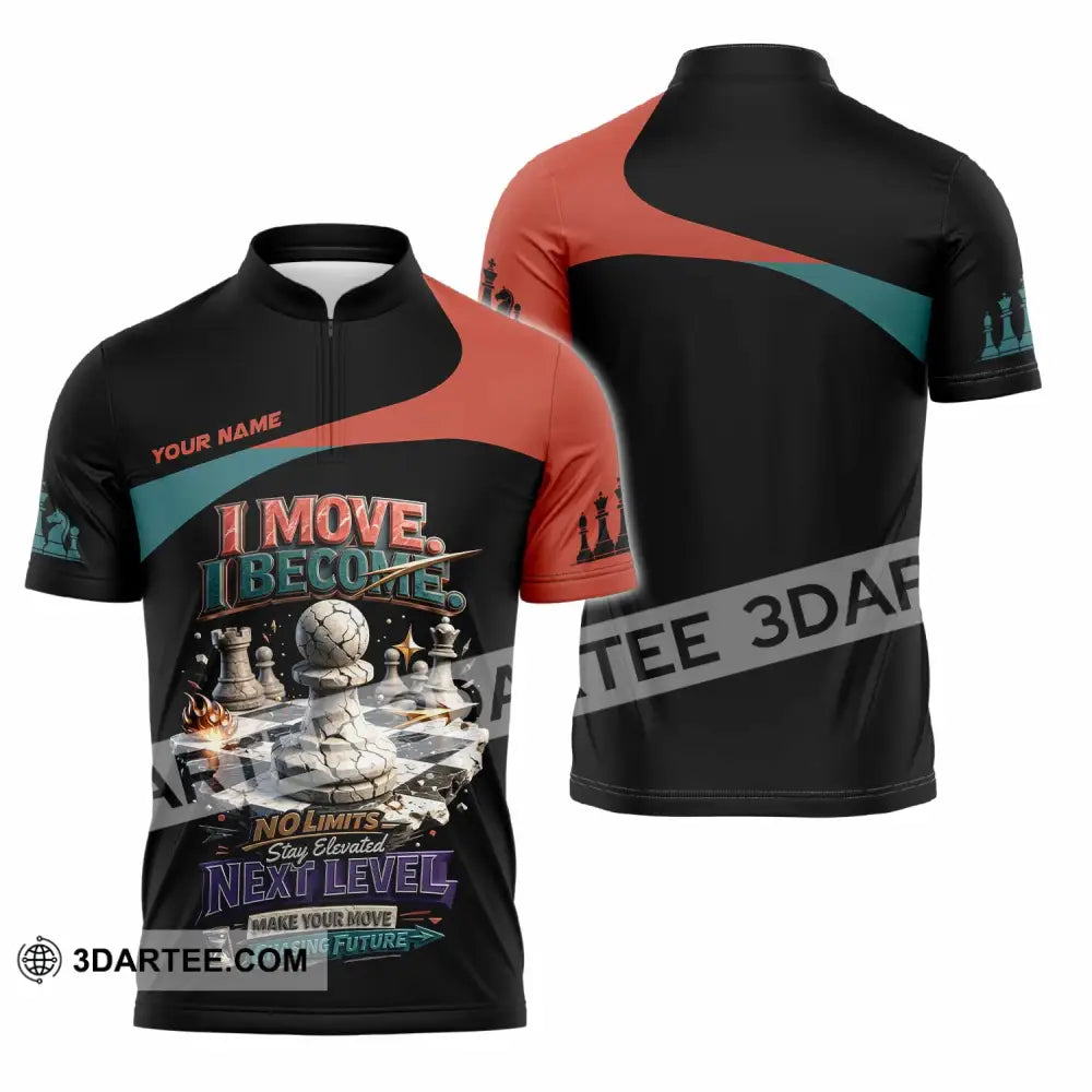 Unisex Shirt - Custom Chess I Move I Become 3D Shirt - Zipper Polo Shirt / S - T-shirt