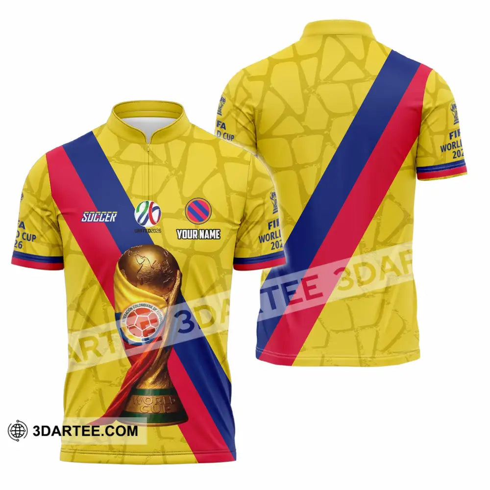 Unisex Shirt - Custom Colombia Fifa World Cup 2026 3D Shirt Zipper Polo Shirt / S T-shirt