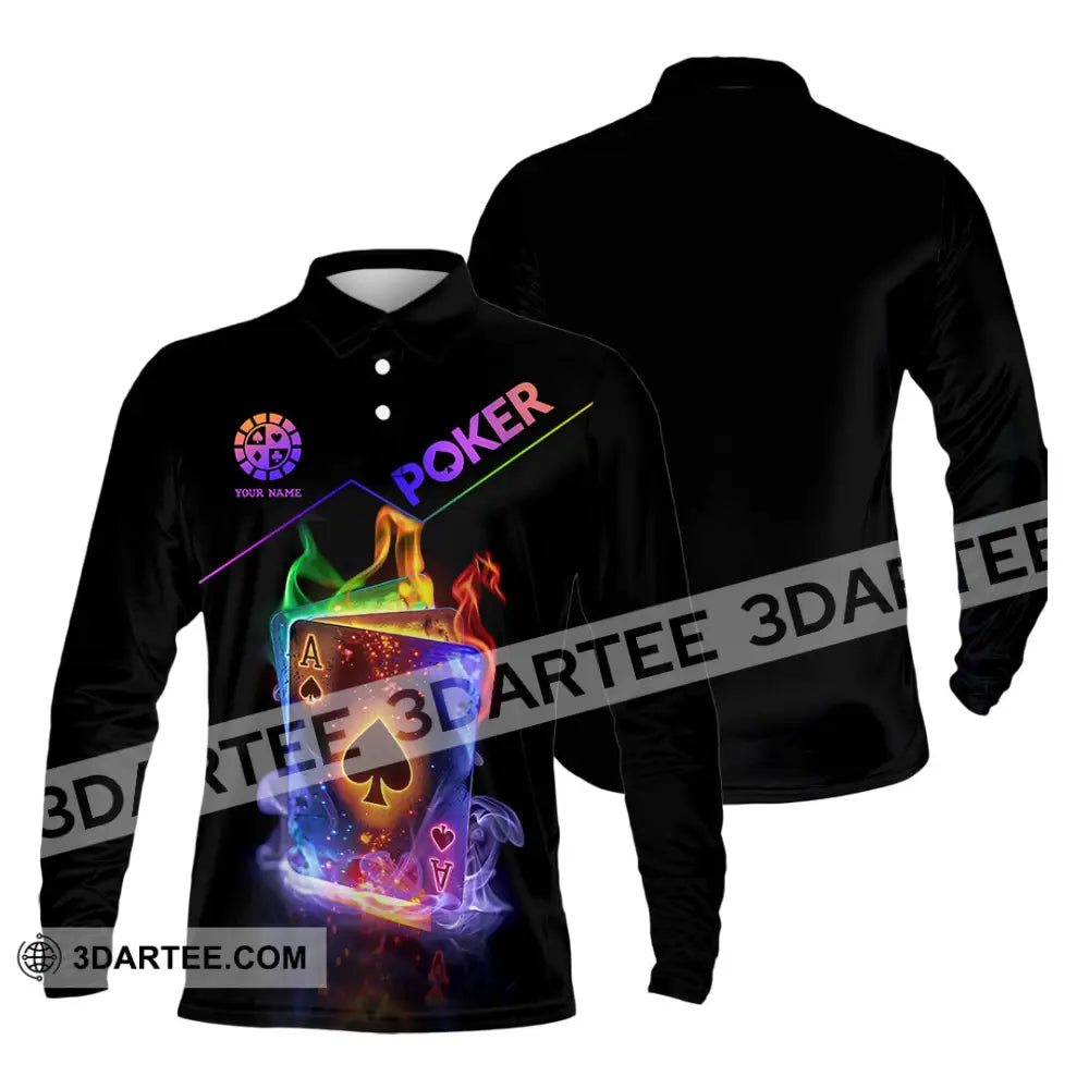 Unisex Shirt - Custom Colorful Poker Ace Card Shirt Long Sleeve Polo / S T-shirt