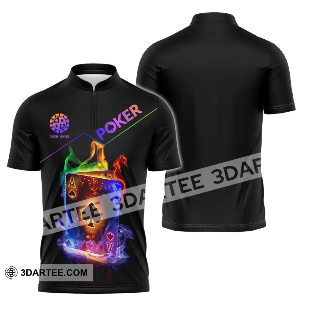 Unisex Shirt - Custom Colorful Poker Ace Card Shirt Zipper Polo Shirt / S T-shirt