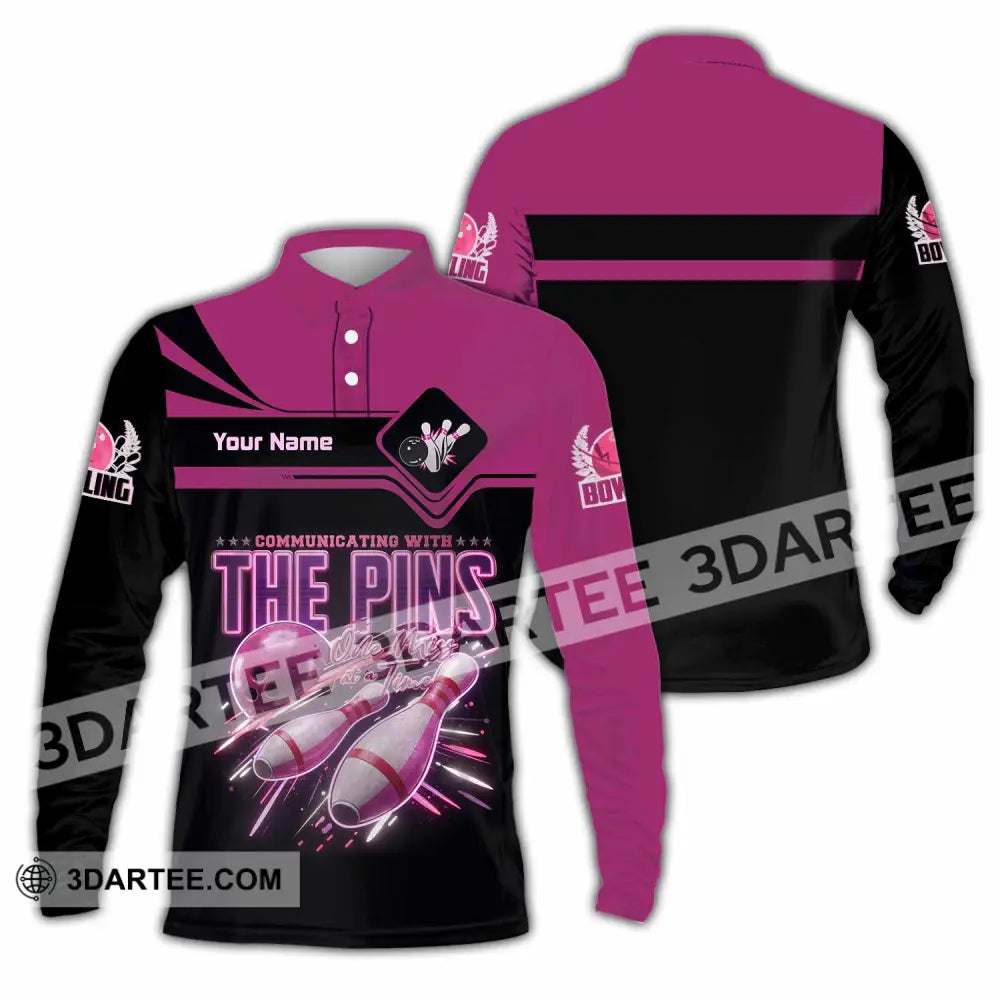 Unisex Shirt - Custom Communicating With The Pins Bowling Shirt - Long Sleeve Polo / S - T-shirt