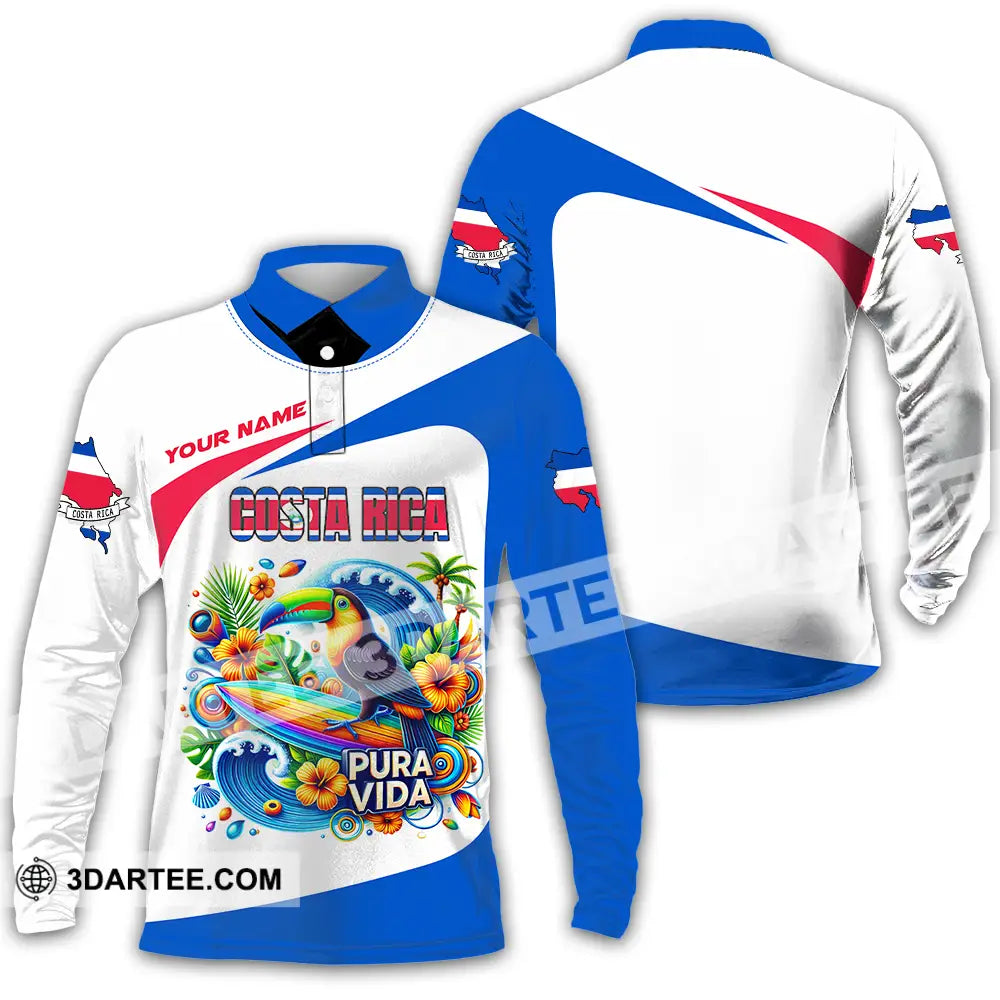 Unisex Shirt - Custom Costa Rica Pura Vida 3D Shirt Long Sleeve Polo / S T-shirt