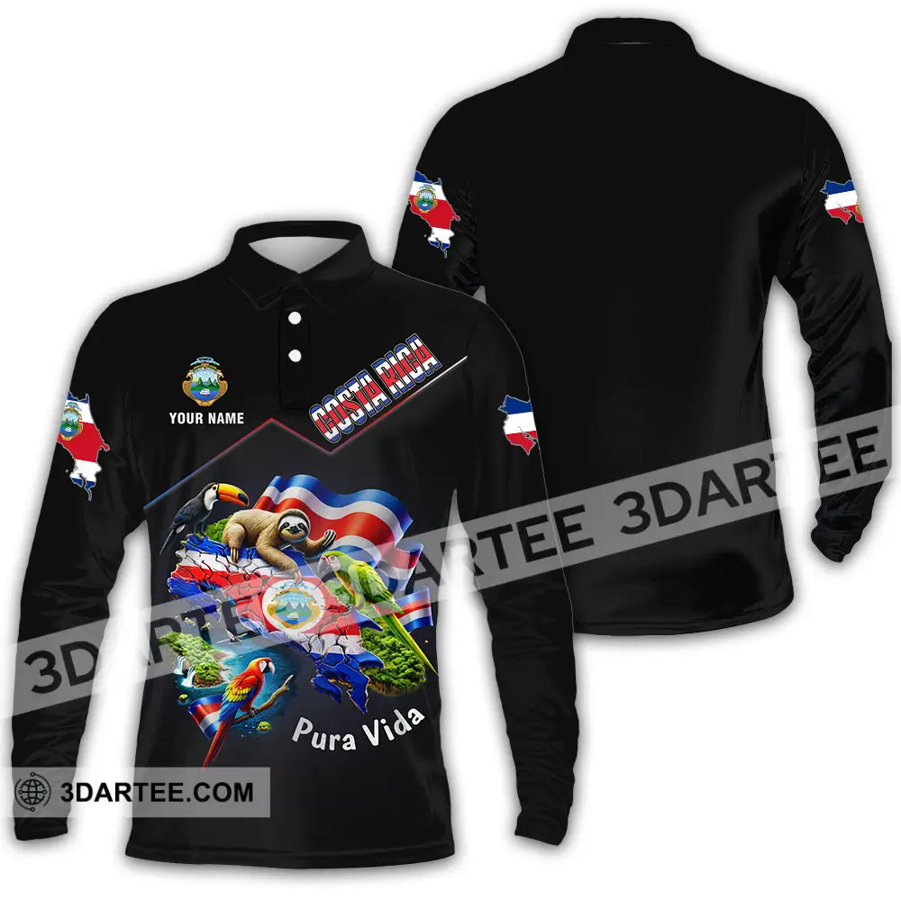 Unisex Shirt - Custom Costa Rica Pura Vida 3D Shirt Long Sleeve Polo / S T-shirt