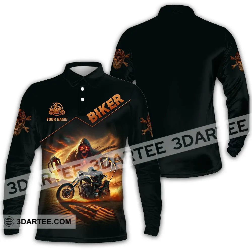 Unisex Shirt - Custom Death Biker Cool Biker Biker Shirt - Long Sleeve Polo / S - T-shirt