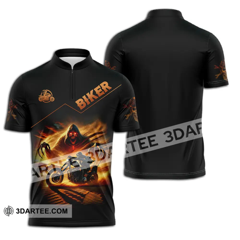Unisex Shirt - Custom Death Biker Cool Biker Biker Shirt - Zipper Polo Shirt / S - T-shirt