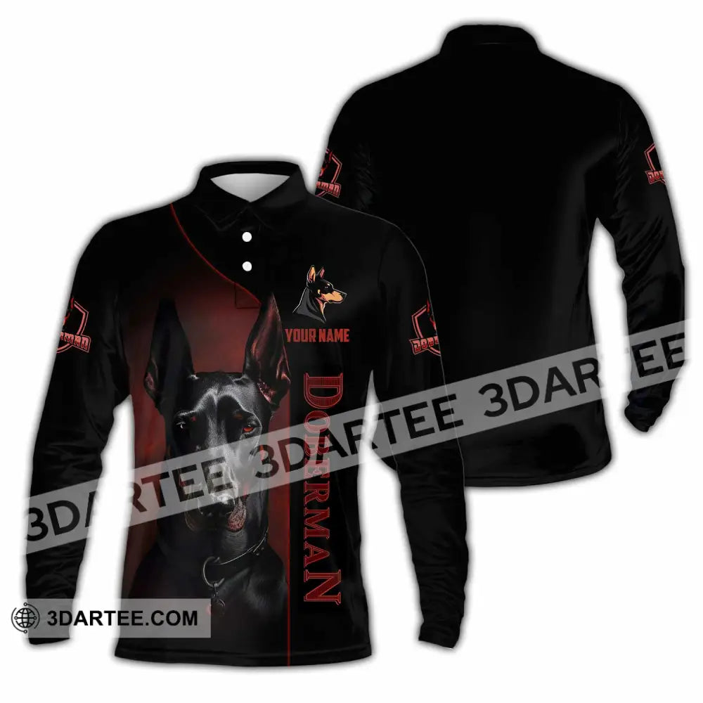 Unisex Shirt - Custom Dobermann Dog Shirt Long Sleeve Polo / S T-shirt