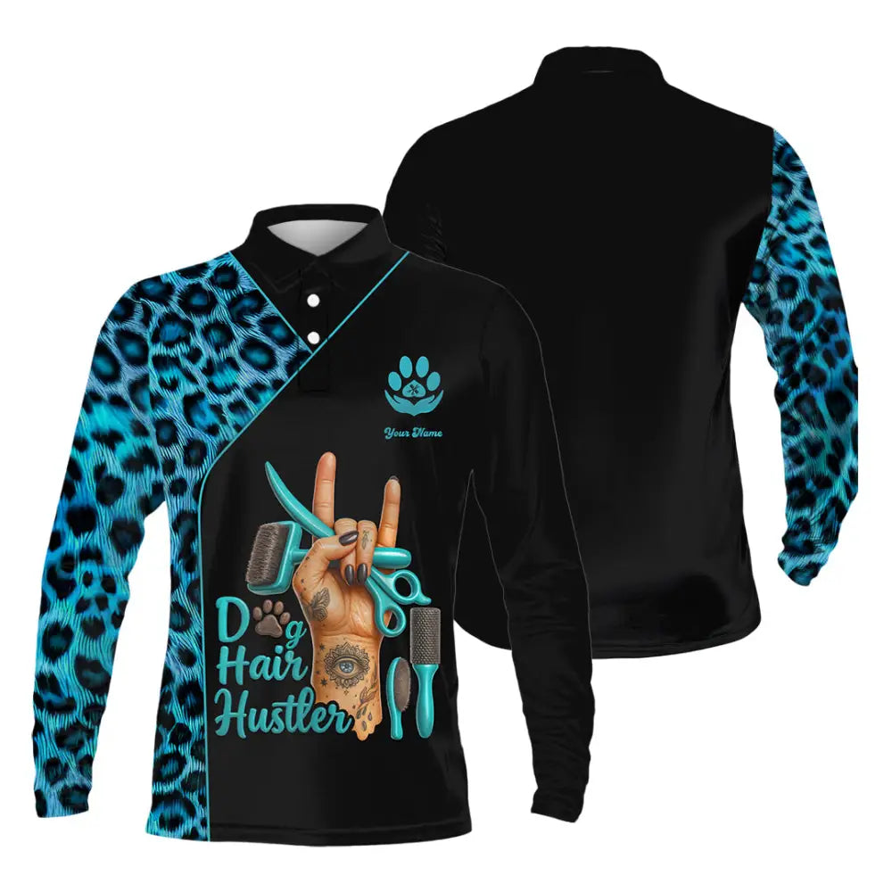 Unisex Shirt - Custom Dog Hair Hustler Groomer Shirt Long Sleeve Polo / S T-shirt