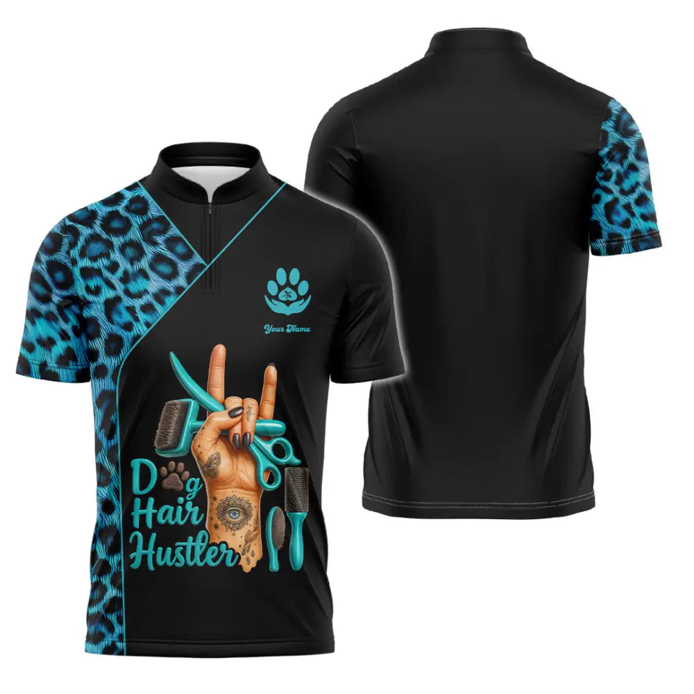 Unisex Shirt - Custom Dog Hair Hustler Groomer Shirt Zipper Polo Shirt / S T-shirt