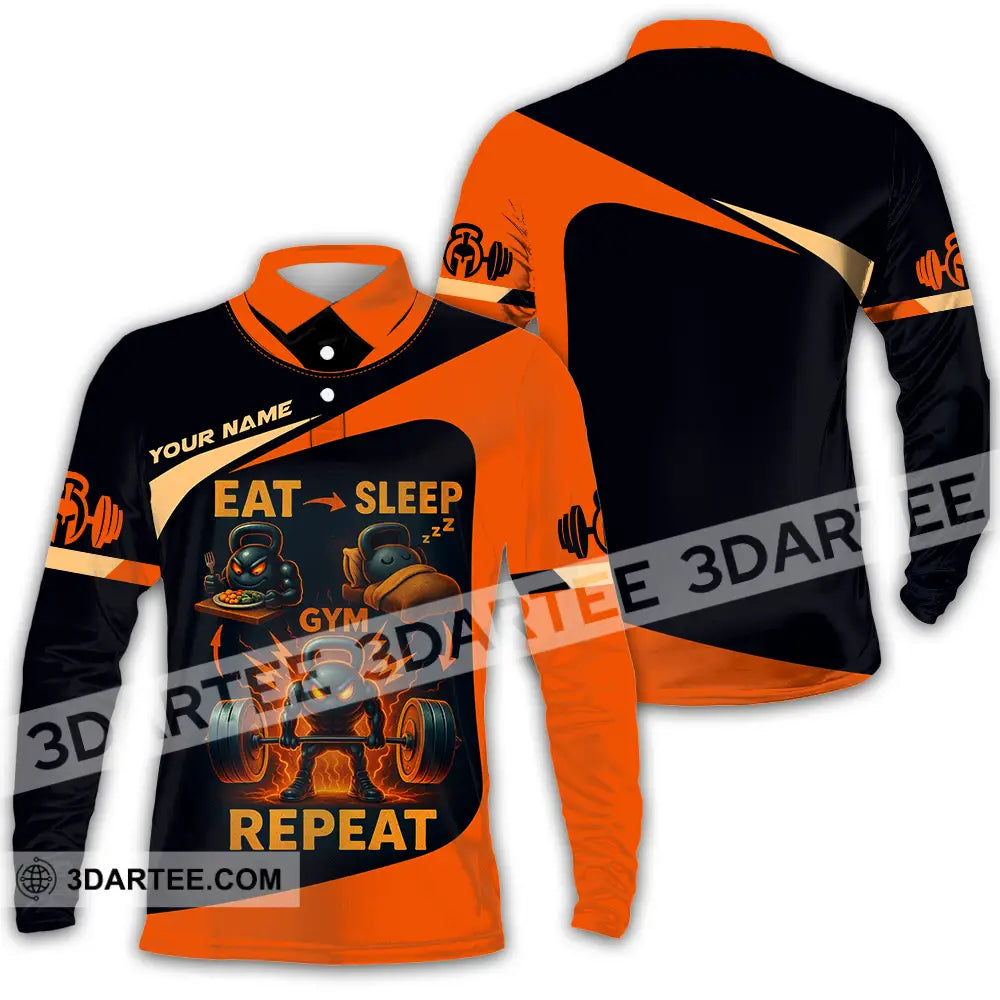 Unisex Shirt - Custom Eat Sleep Gym And Repeat Shirt Long Sleeve Polo / S T-shirt