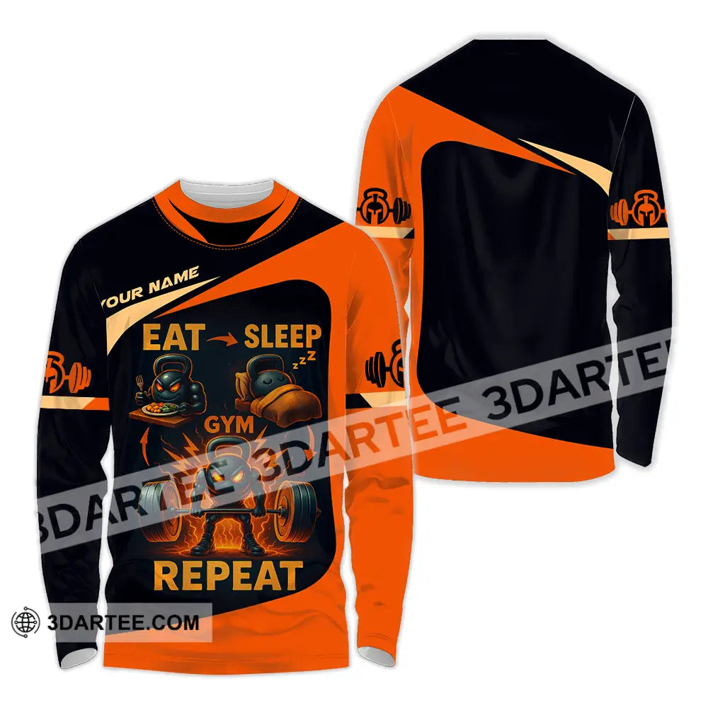 Unisex Shirt - Custom Eat Sleep Gym And Repeat Shirt Long Sleeve Shirt / S T-shirt